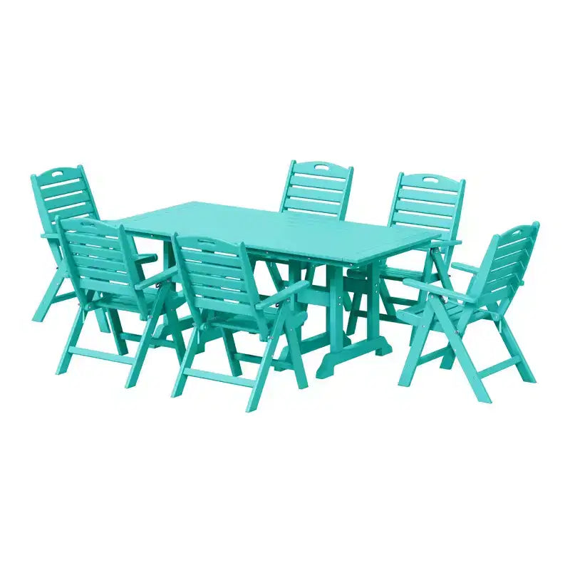 Set da pranzo da patio rettangolare in HDPE Malibu da 7 pezzi con sedie pieghevoli WestinTrends