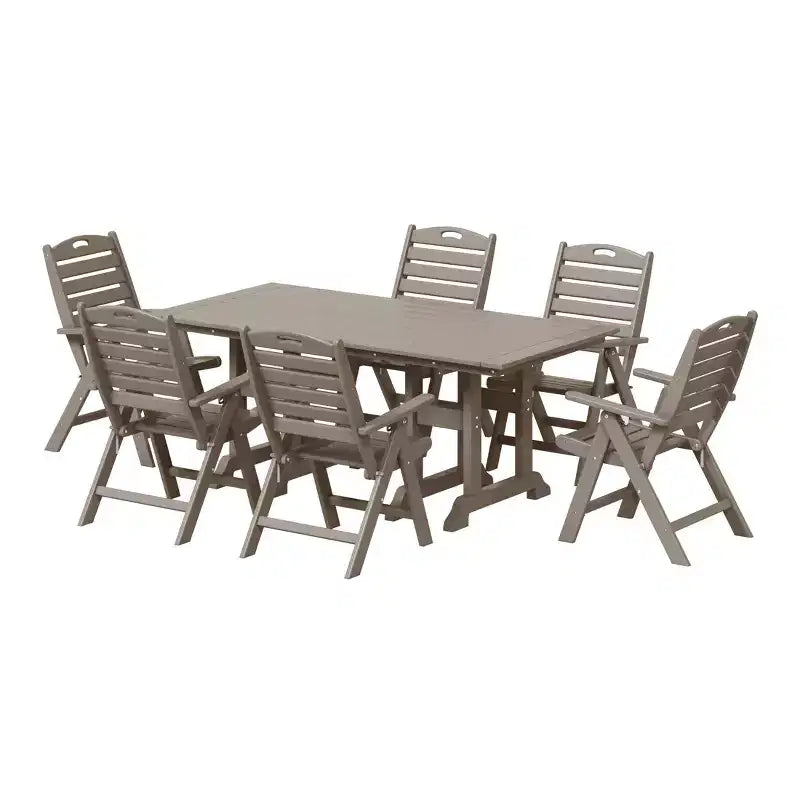 Set da pranzo da patio rettangolare in HDPE Malibu da 7 pezzi con sedie pieghevoli WestinTrends