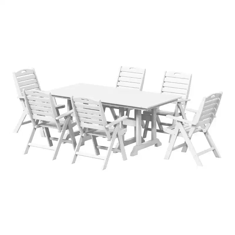 Set da pranzo da patio rettangolare in HDPE Malibu da 7 pezzi con sedie pieghevoli WestinTrends