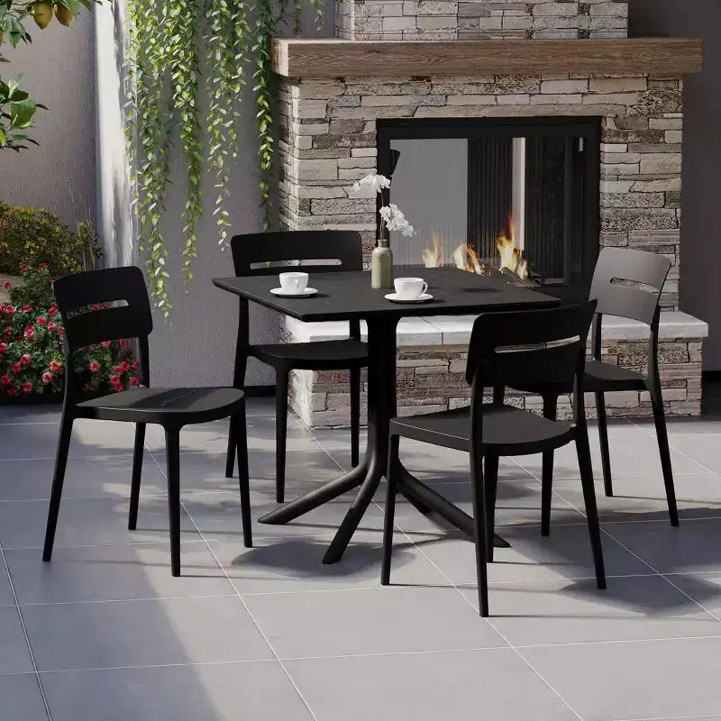 WestinTrends Playa Modern 5-Piece Resin Patio Dining Table Set with Stackable Patio Dining Chairs
