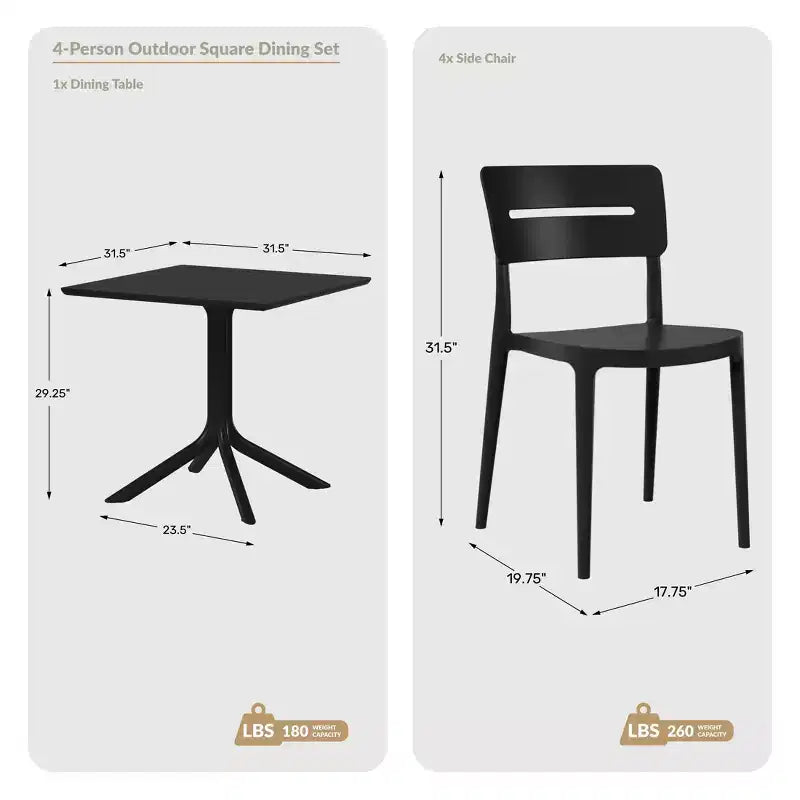 WestinTrends Playa Modern 5-Piece Resin Patio Dining Table Set with Stackable Patio Dining Chairs