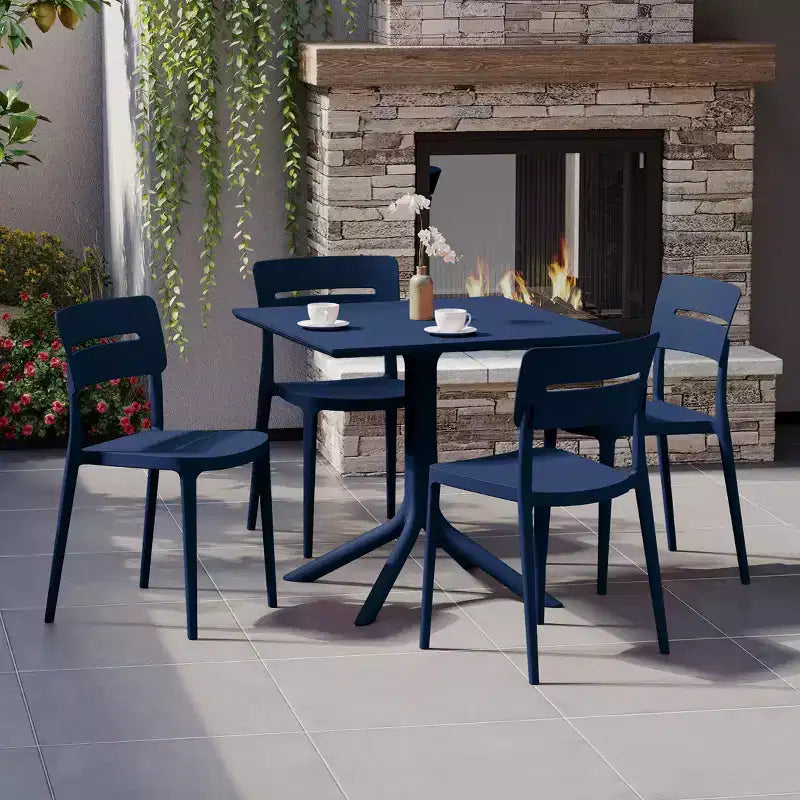 WestinTrends Playa Modern 5-Piece Resin Patio Dining Table Set with Stackable Patio Dining Chairs