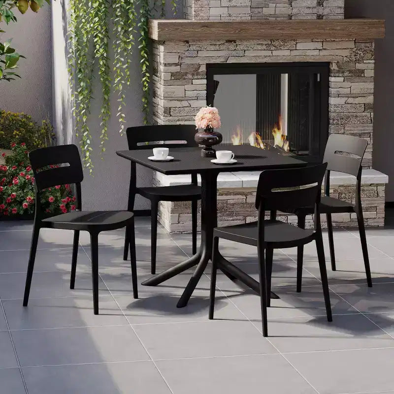 WestinTrends Playa Modern 5-Piece Resin Patio Dining Table Set with Stackable Patio Dining Chairs, Black