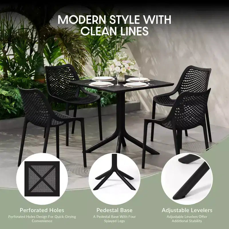 WestinTrends Playa Modern 5-Piece Resin Patio Dining Table Set with Stackable Patio Dining Chairs, Black