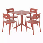 WestinTrends Playa Modern 5-Piece Resin Patio Dining Table Set with Stackable Patio Dining Chairs, Red