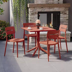 WestinTrends Playa Modern 5-Piece Resin Patio Dining Table Set with Stackable Patio Dining Chairs, Red