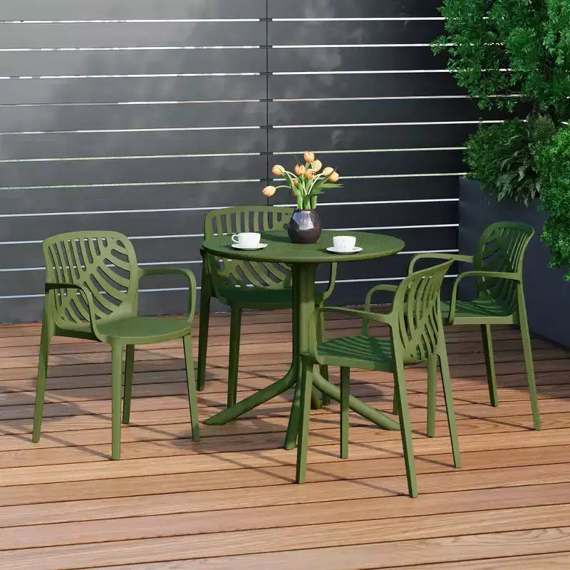 WestinTrends Playa 5-Piece Outdoor Resin Round Patio Dining Table Set with Modern Stackable Patio Dining Chairs