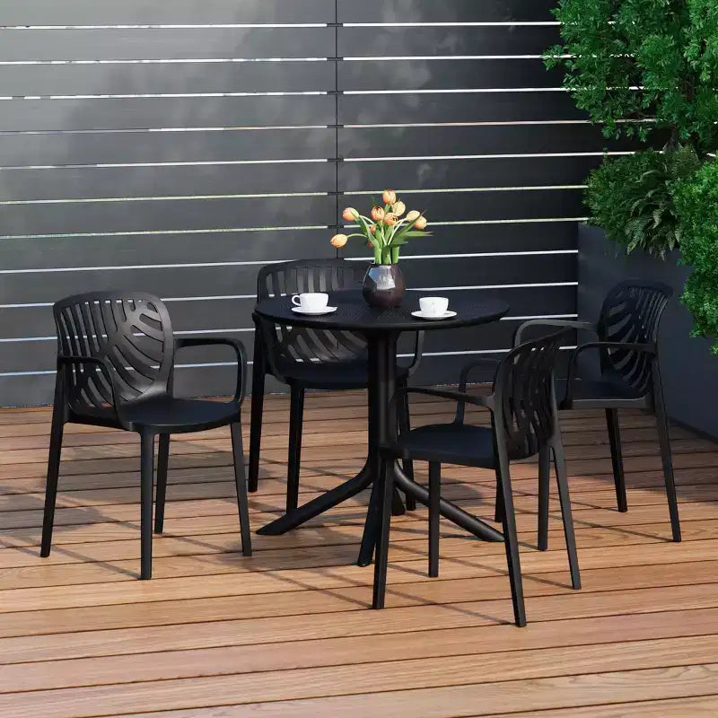 WestinTrends Playa 5-Piece Outdoor Resin Round Patio Dining Table Set with Modern Stackable Patio Dining Chairs