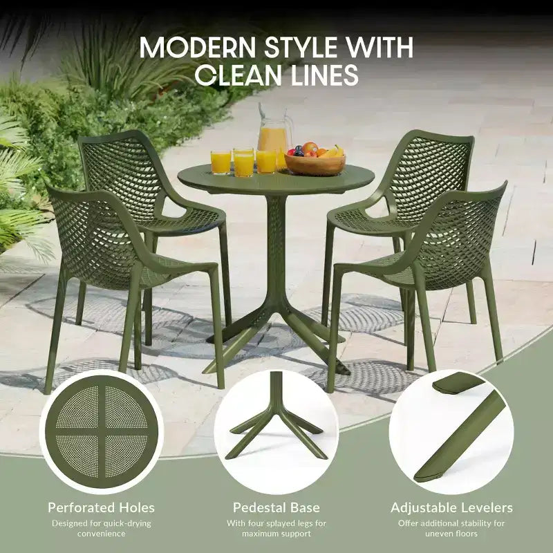 WestinTrends Playa 5-Piece Outdoor Resin Round Patio Dining Table Set with Modern Stackable Patio Dining Chairs