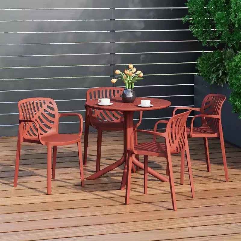 WestinTrends Playa 5-Piece Outdoor Resin Round Patio Dining Table Set with Modern Stackable Patio Dining Chairs
