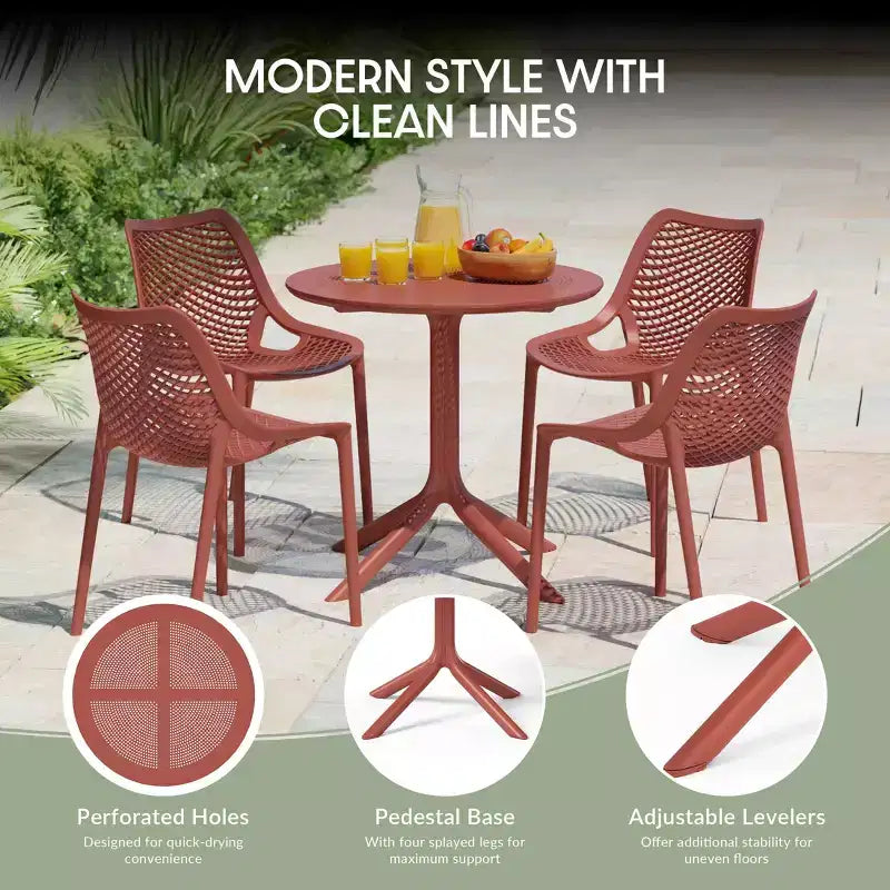 WestinTrends Playa 5-Piece Outdoor Resin Round Patio Dining Table Set with Modern Stackable Patio Dining Chairs