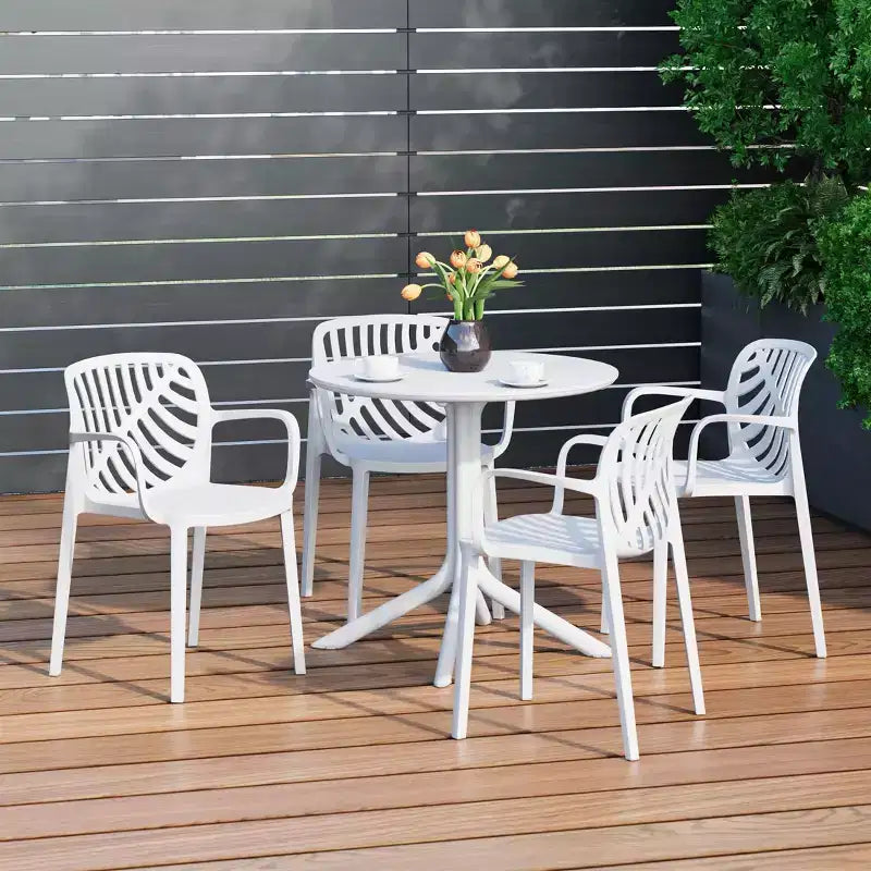 WestinTrends Playa 5-Piece Outdoor Resin Round Patio Dining Table Set with Modern Stackable Patio Dining Chairs