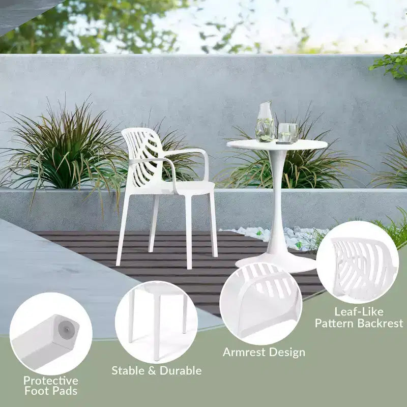 WestinTrends Playa 5-Piece Outdoor Resin Round Patio Dining Table Set with Modern Stackable Patio Dining Chairs