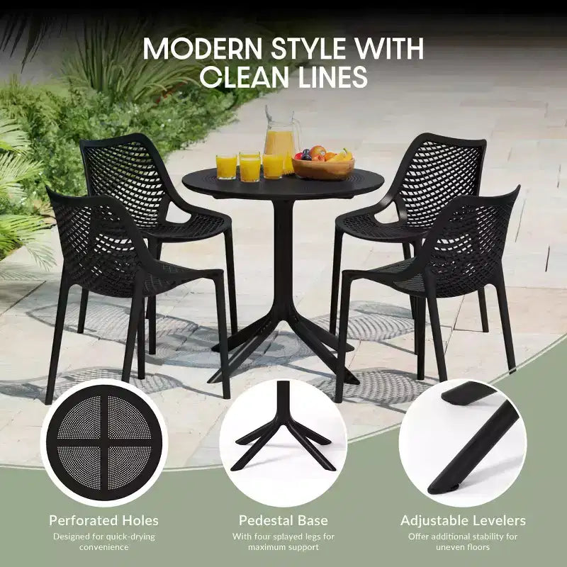 WestinTrends Playa 5-Piece Outdoor Resin Round Patio Dining Table Set with Modern Stackable Patio Dining Chairs