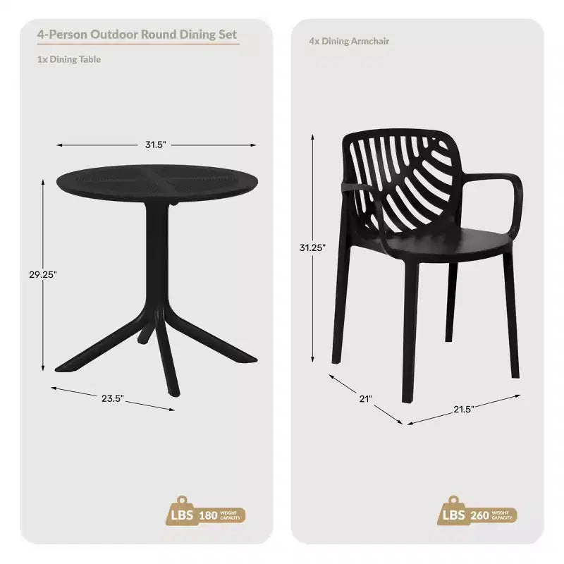 WestinTrends Playa 5-Piece Outdoor Resin Round Patio Dining Table Set with Modern Stackable Patio Dining Chairs