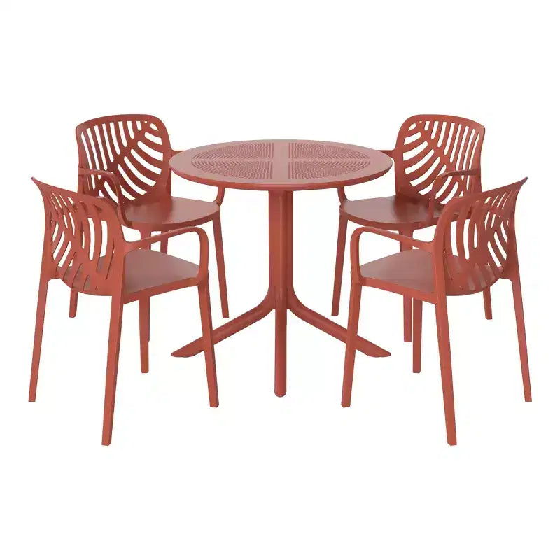Set da pranzo da patio da esterno Playa di WestinTrends, 5 pezzi, con tavolo rotondo in resina e sedie da pranzo moderne impilabili