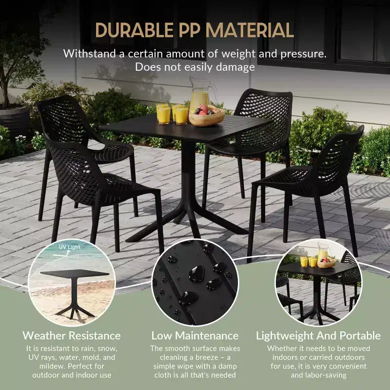 WestinTrends Playa 5-Piece Outdoor Square Patio Dining Table Set with Stackable Patio Dining Chairs
