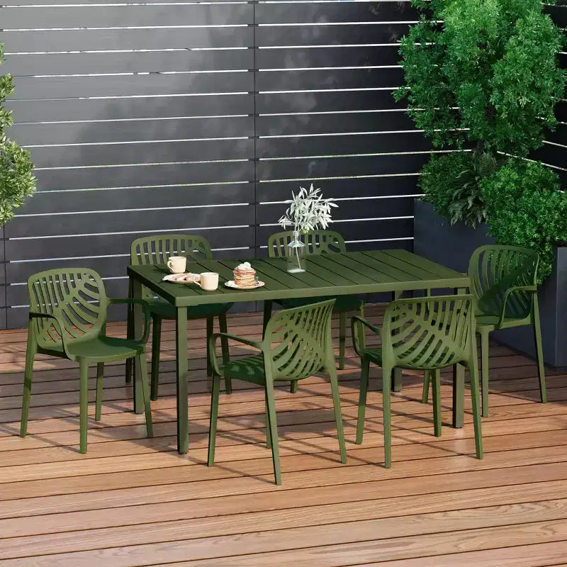 WestinTrends Playa 7-Piece Outdoor Metal Rectangle Patio Dining Table Set With Stackable Resin Patio Dining Chairs
