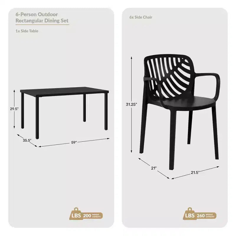 WestinTrends Playa 7-Piece Outdoor Metal Rectangle Patio Dining Table Set With Stackable Resin Patio Dining Chairs