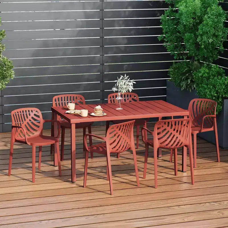 WestinTrends Playa 7-Piece Outdoor Metal Rectangle Patio Dining Table Set With Stackable Resin Patio Dining Chairs