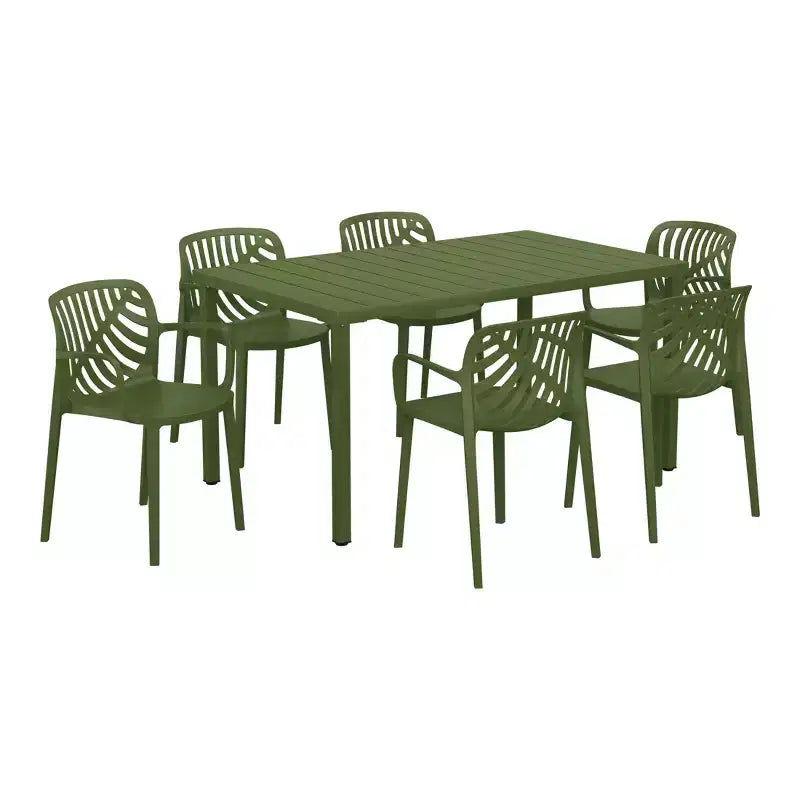 Set da pranzo da patio WestinTrends Playa, 7 pezzi, con tavolo rettangolare in metallo e sedie da patio impilabili in resina