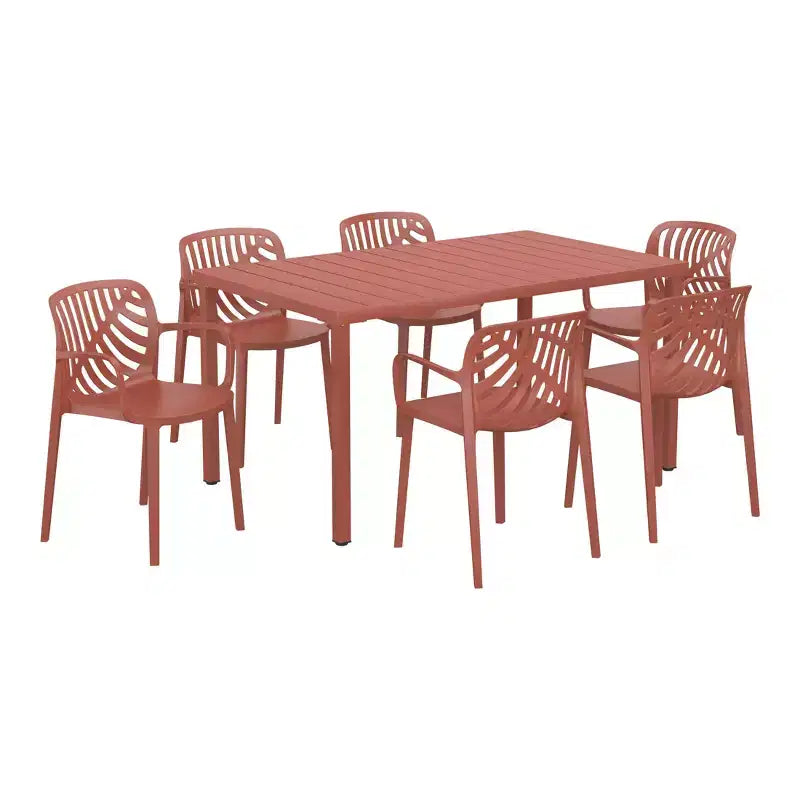 Set da pranzo da patio WestinTrends Playa, 7 pezzi, con tavolo rettangolare in metallo e sedie da patio impilabili in resina