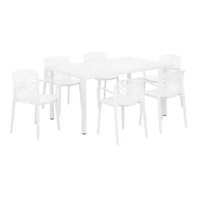 Set da pranzo da patio WestinTrends Playa, 7 pezzi, con tavolo rettangolare in metallo e sedie da patio impilabili in resina