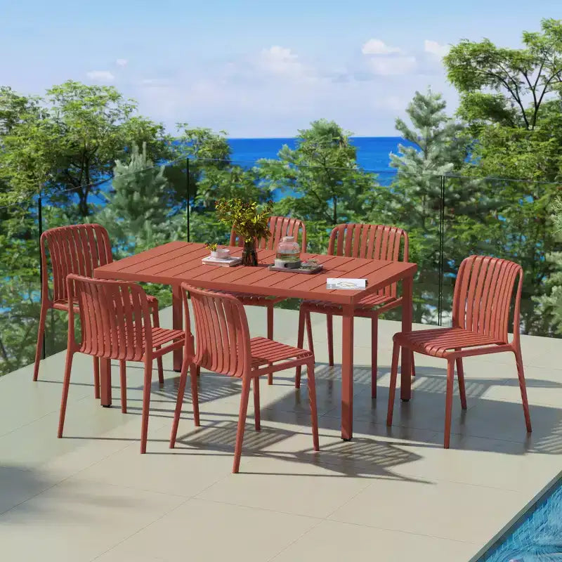 WestinTrends Playa 7-Piece Outdoor Patio Dining Table Set With Stackable Patio Chairs