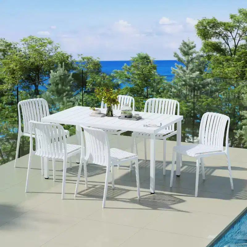 WestinTrends Playa 7-Piece Outdoor Patio Dining Table Set With Stackable Patio Chairs