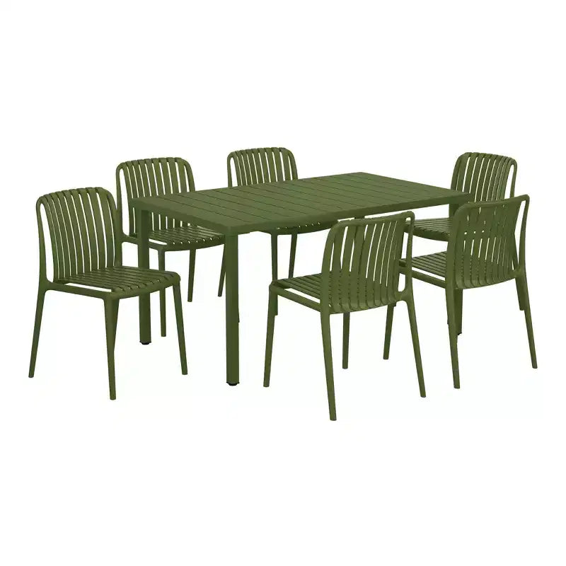 Set da pranzo da patio da esterno WestinTrends Playa da 7 pezzi con tavolo e sedie impilabili