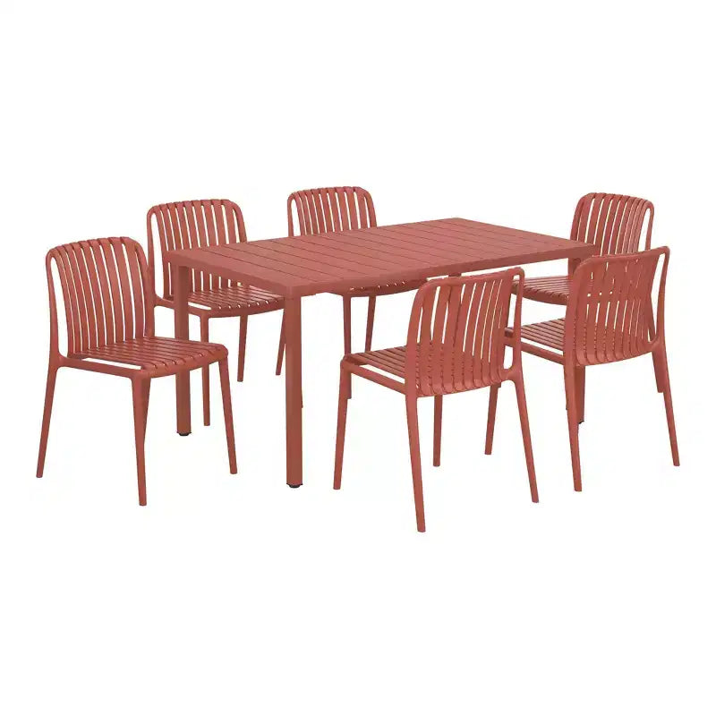 Set da pranzo da patio da esterno WestinTrends Playa da 7 pezzi con tavolo e sedie impilabili