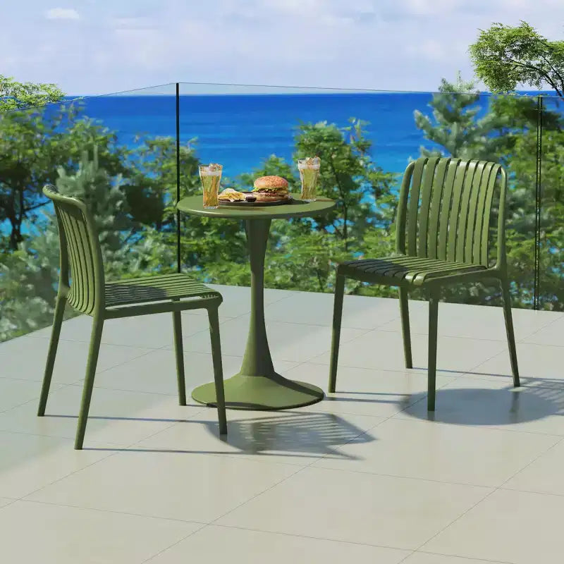 WestinTrends Playa 3-Piece Outdoor Metal Dining Table Set And Stackable Resin Patio Chairs