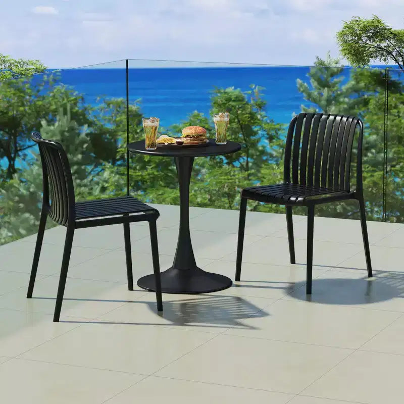 WestinTrends Playa 3-Piece Outdoor Metal Dining Table Set And Stackable Resin Patio Chairs