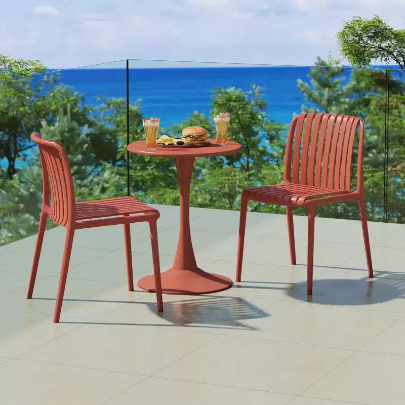 WestinTrends Playa 3-Piece Outdoor Metal Dining Table Set And Stackable Resin Patio Chairs