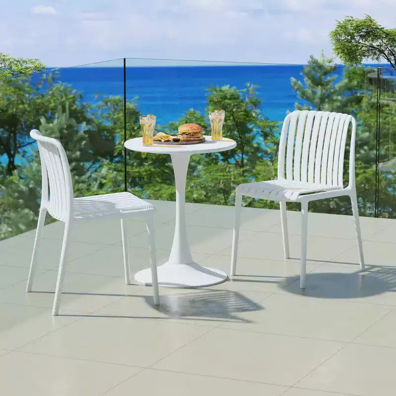 WestinTrends Playa 3-Piece Outdoor Metal Dining Table Set And Stackable Resin Patio Chairs