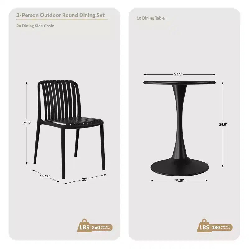 WestinTrends Playa 3-Piece Outdoor Metal Dining Table Set And Stackable Resin Patio Chairs