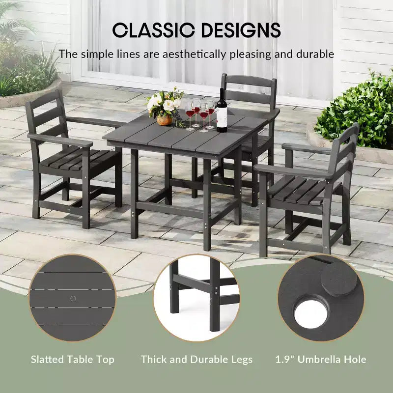 WestinTrends Ashore 5-Piece HDPE Outdoor Square Patio Dining Table Set with Armchairs