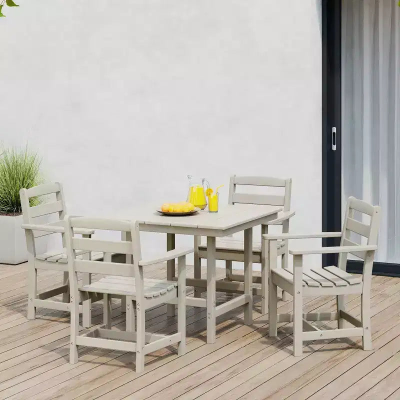 WestinTrends Ashore 5-Piece HDPE Outdoor Square Patio Dining Table Set with Armchairs