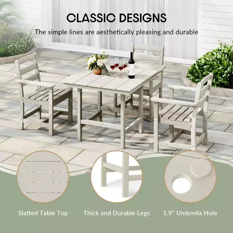 WestinTrends Ashore 5-Piece HDPE Outdoor Square Patio Dining Table Set with Armchairs