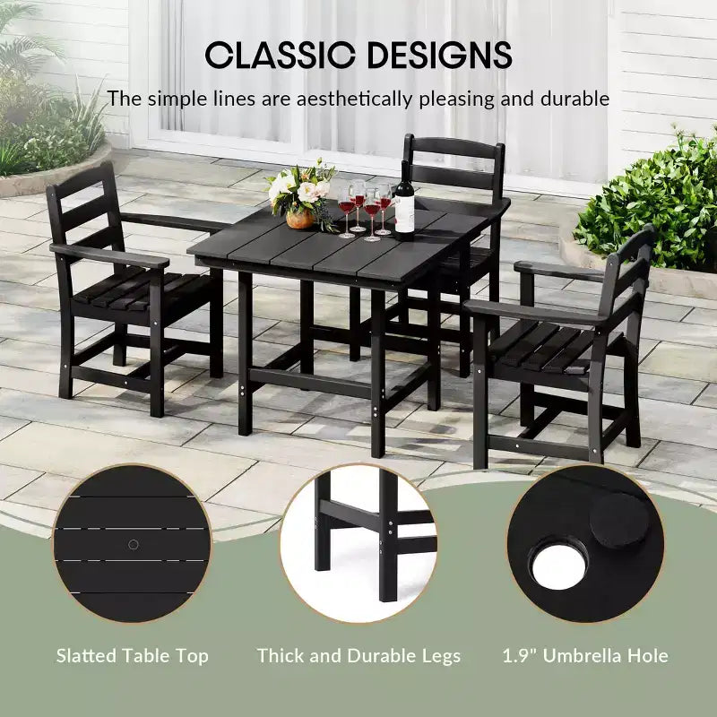 WestinTrends Ashore 5-Piece HDPE Outdoor Square Patio Dining Table Set with Armchairs