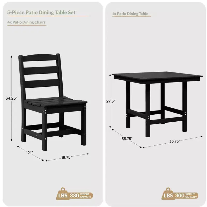 WestinTrends Ashore 5-Piece HDPE Outdoor Square Patio Dining Table Set with Armless Side Chairs