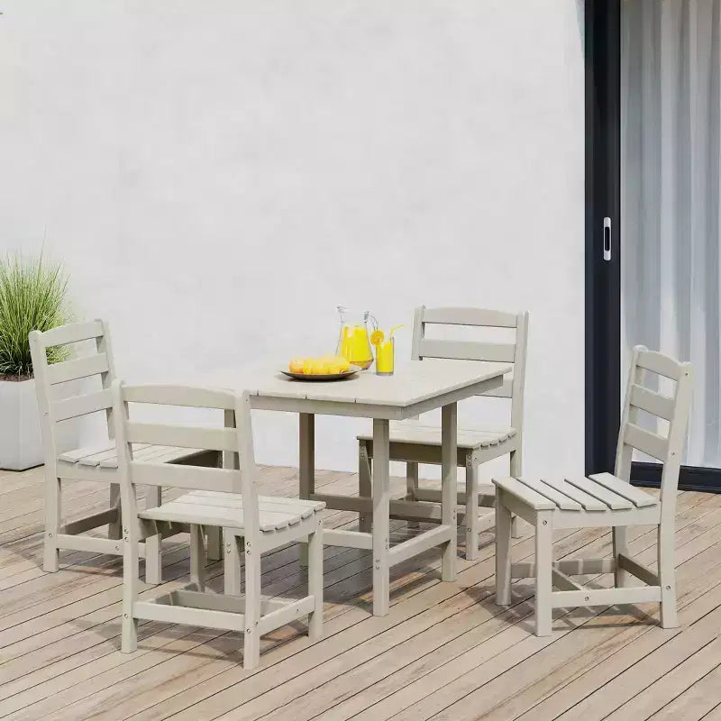 WestinTrends Ashore 5-Piece HDPE Outdoor Square Patio Dining Table Set with Armless Side Chairs
