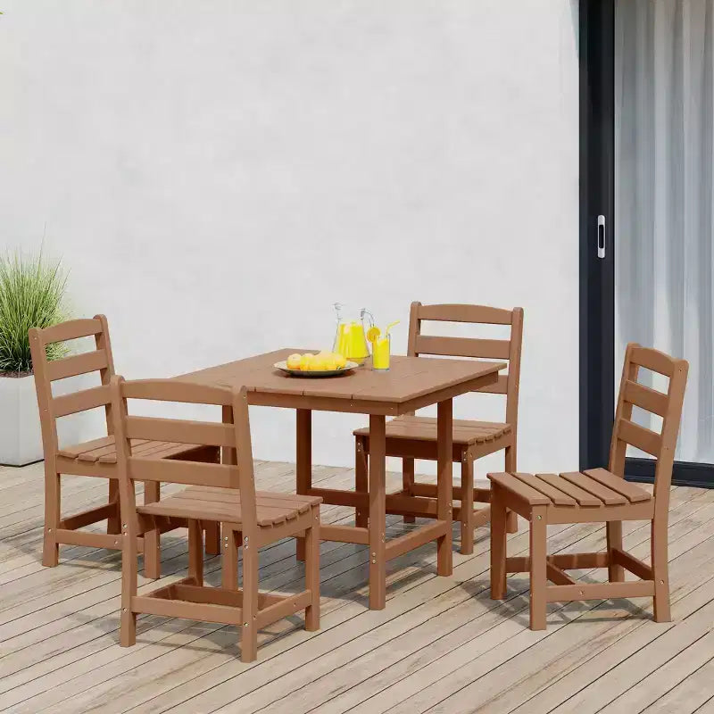WestinTrends Ashore 5-Piece HDPE Outdoor Square Patio Dining Table Set with Armless Side Chairs