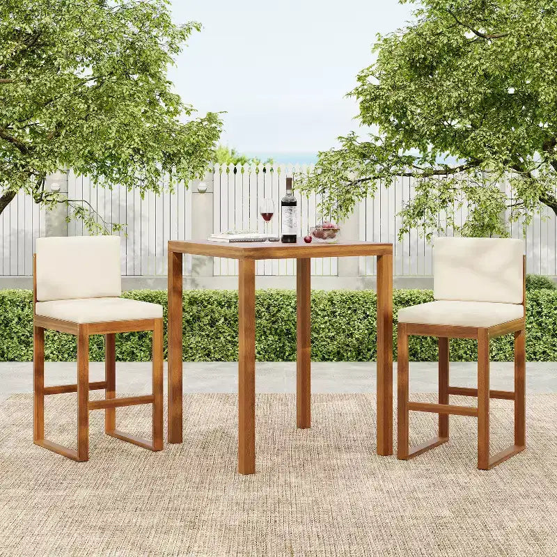 Christopher Knight Home Goleta 3-teiliges Outdoor-Barset aus Akazienholz mit wasserabweisenden Polstern