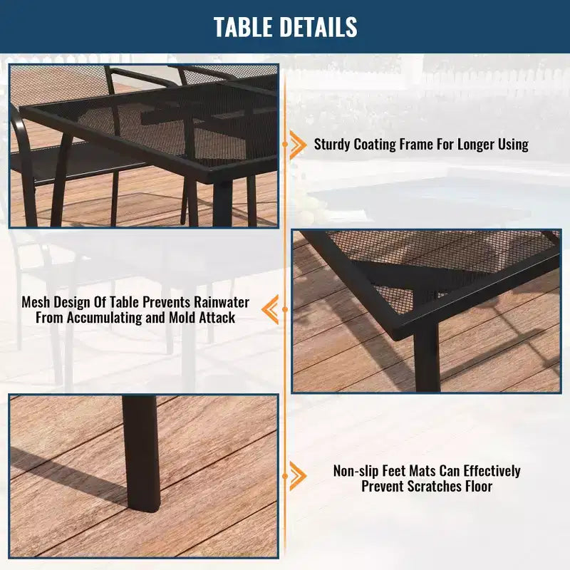 CLIHOME 7-Piece Outdoor Dining Set,65 Steel Frame Mesh Table & Chairs Patio Set