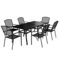 CLIHOME 8-Piece Outdoor Dining Set, 2 Square Table With Umbrella Hole & 6 Mesh Chairs Patio Set