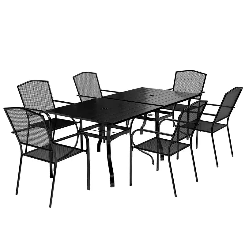 CLIHOME 8-Piece Outdoor Dining Set, 2 Square Table With Umbrella Hole & 6 Mesh Chairs Patio Set