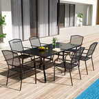 CLIHOME 8-Piece Outdoor Dining Set, 2 Square Table With Umbrella Hole & 6 Mesh Chairs Patio Set