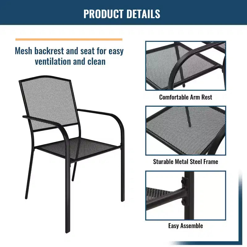 CLIHOME 8-Piece Outdoor Dining Set, 2 Square Table With Umbrella Hole & 6 Mesh Chairs Patio Set