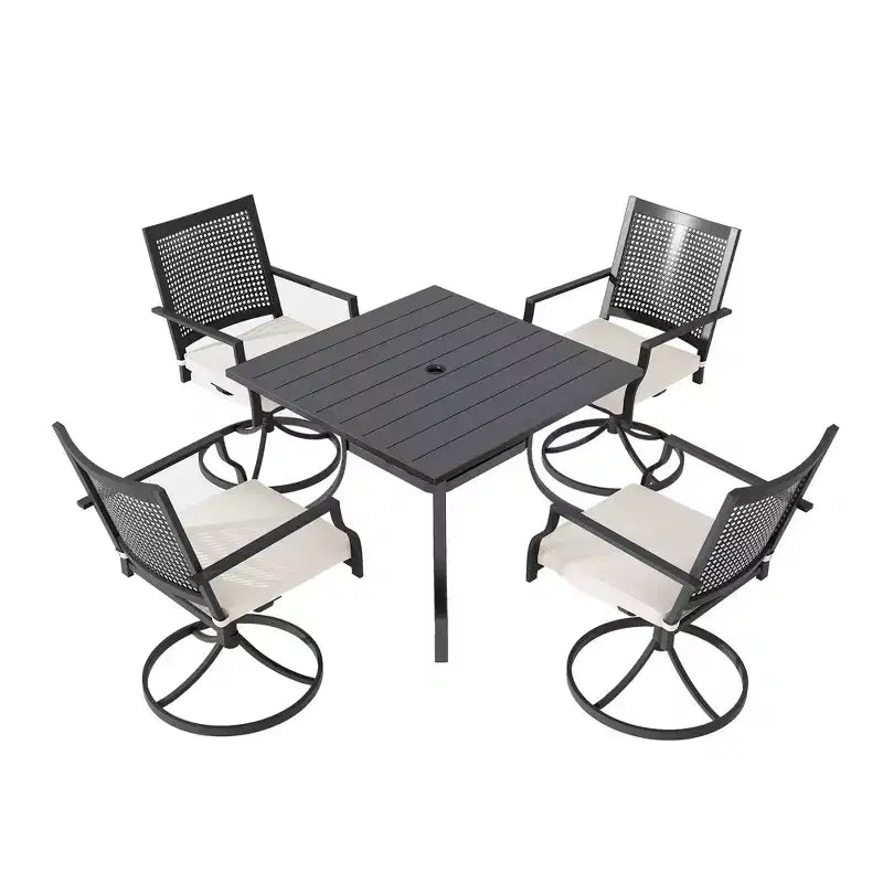 CLIHOME 5-Piece Patio Dining Set,Umbrella Hole Square Table & 360 Swivel Cushion Chairs Outdoor Set